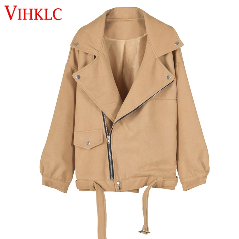 

Autumn Winter 2018 New Coat Women Warm Plus Cotton Fashion Wool Coat Woolen Outerwear Coats H872