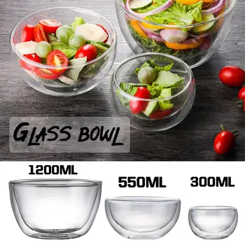 

Double Layer Transparent Glass Bowl Heat-resistant High Borosilicate Glass Bowl Salad Dinnerware Microwave Tableware