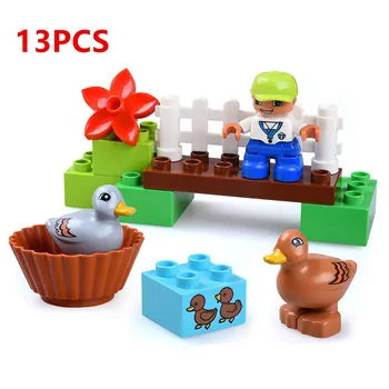 

13PCS Big Size DIY Animals Farm Building Blocks Sets Compatible With DuploINGlys Educational Model Toys For Children