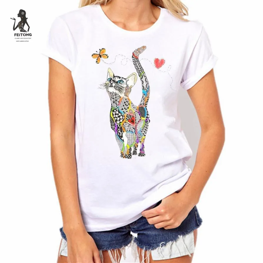 

Summer FEITONG Design T Shirt Women's short sleeve Plus Size S-XXXLTops Harajuku Style cute girl t shirt mujer camiseta#LREW