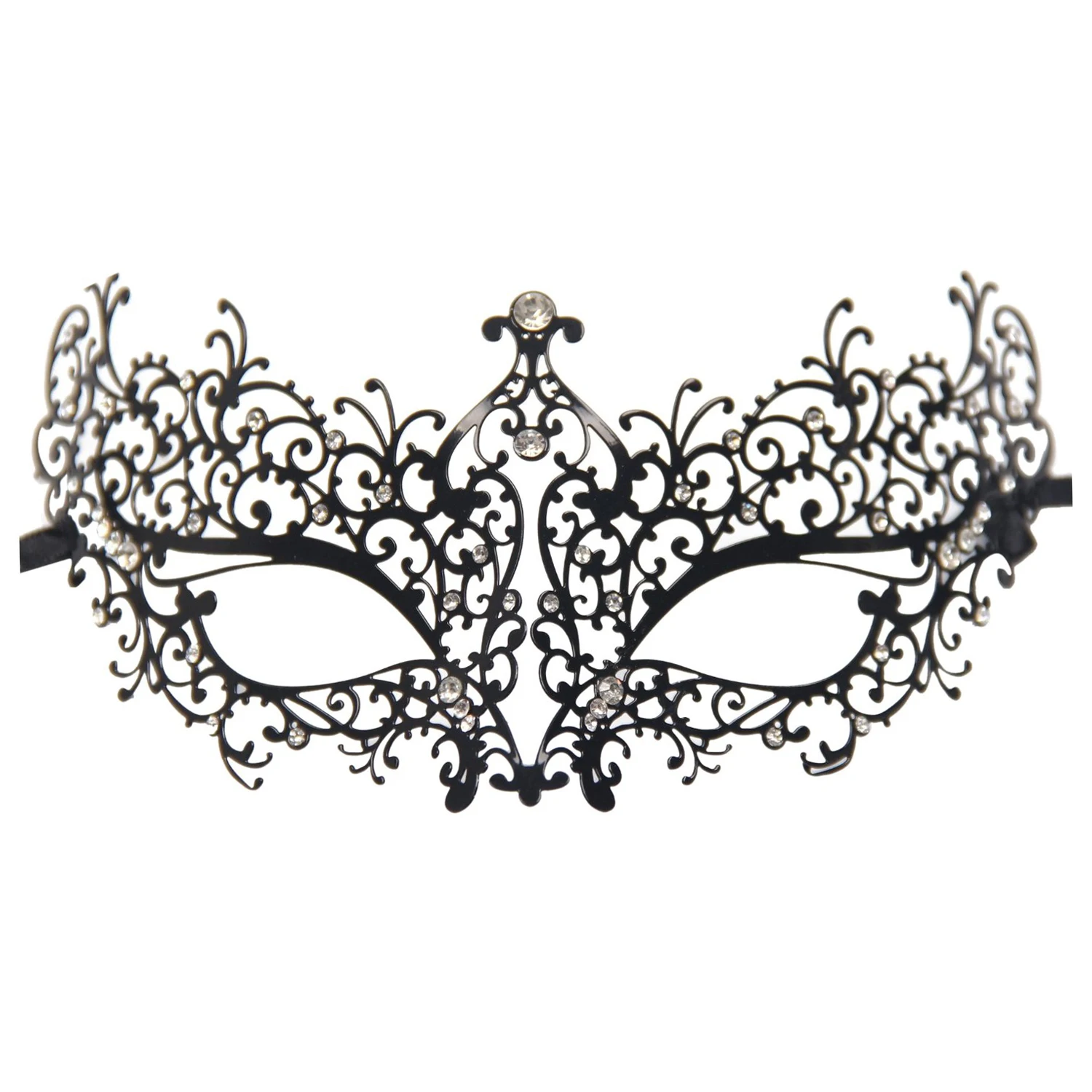 

Rhinestones Metal Luxury Venetian Laser Cut Masquerade Filigree Mask (Black/White Stones)