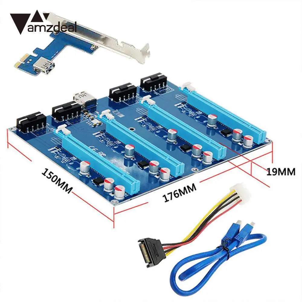 

AMZDEAL Expansion Card 1 To 4 High Speed Adapter Card PCI-E 1X To 4 PCI-E 16X Motherboard Riser Card GPU USB3.0 for BTC LTC ETH