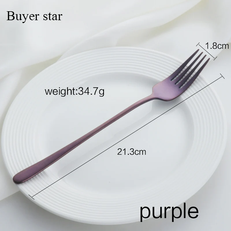 7 шт./компл. ужин из нержавеющей стали в форме карманного фонарика серебряные столовые приборы набор корейский стиль с длинной ручкой столовая вилки салат десерт вилка столовые приборы - Цвет: 7pcs purple
