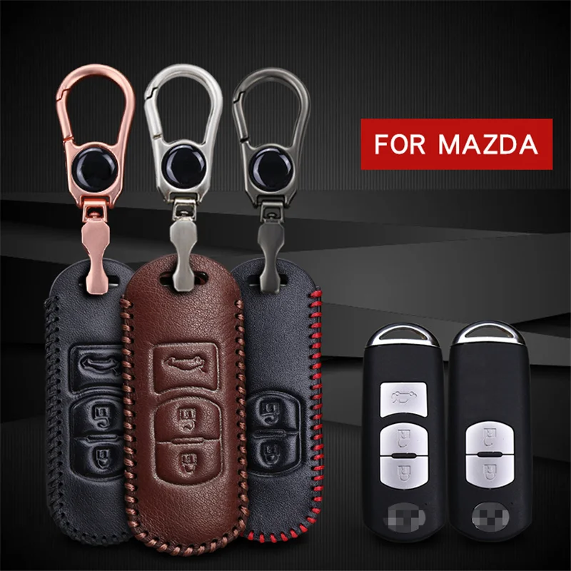 

For Mazda Key Genuine Leather Car Key Case Cover For Mazda 3 6 CX-5 cX-3 CX5 CX-7 CX7 MX5 RX8 2 5 626 2&3 Button Smart Key Chain