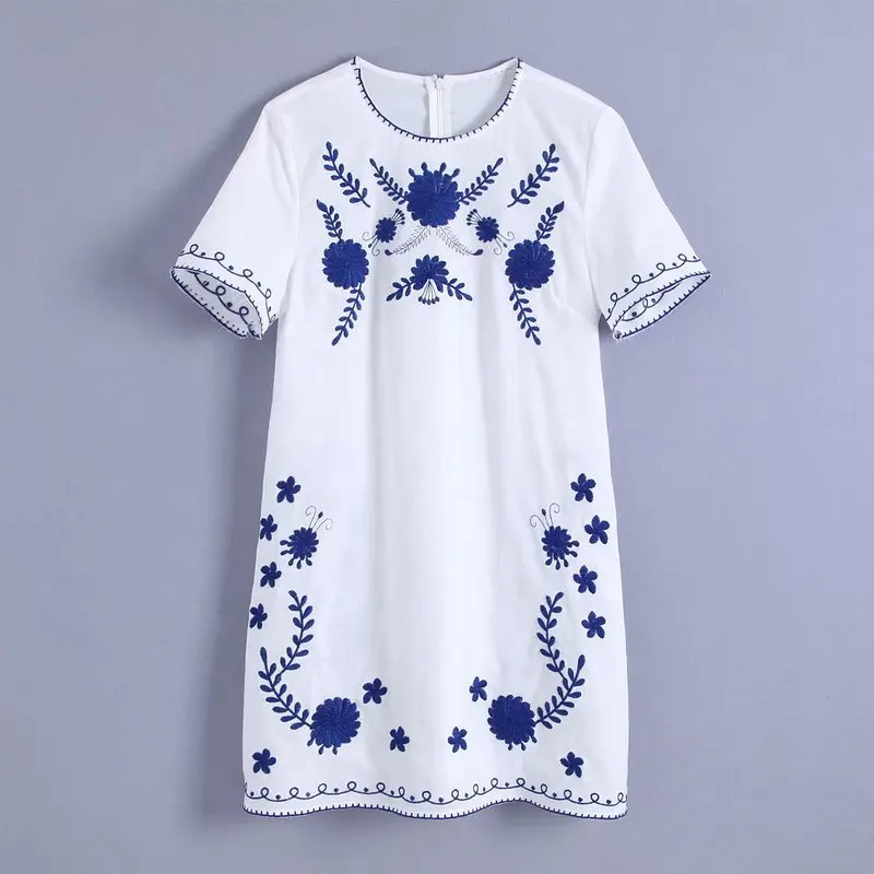 1981-48-9723 European and American fashionable linen embroidered dress