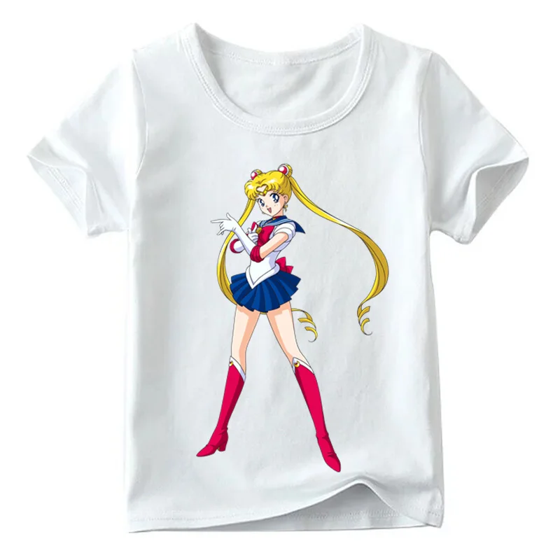 Свободная забавная футболка с аниме «Сейлор Мун» для маленьких девочек; летние детские топы в стиле Лолиты; детская повседневная футболка; HKP5194 - Цвет: White K