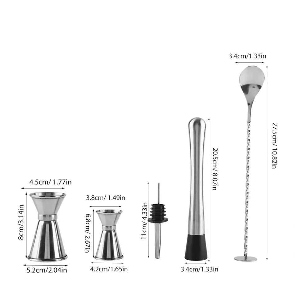 Хит, 4 шт. набор, прочный шейкер из нержавеющей стали, миксер, бармен, набор инструментов для дома, кухонная ложка, мерная чашка, барный инструмент