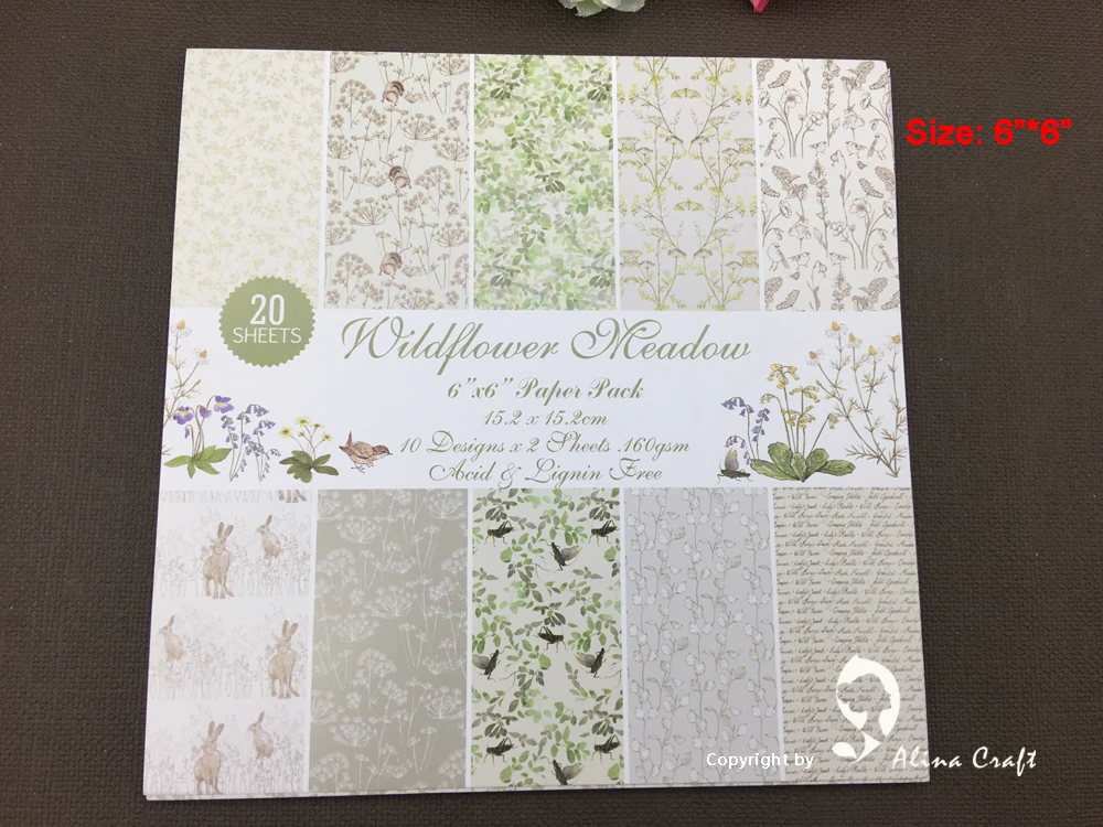 

AlinaCraft 20 sheets 6"X6" wildflower meadow patterned paper Scrapbooking paper pack handmade craft paper craft Background pad