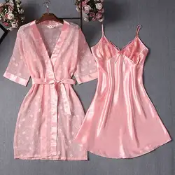 Женский халат и халат, тонкое кимоно, Халат + ночная рубашка, костюм для сна, кружевное Сетчатое ночное белье для невесты, одежда для сна