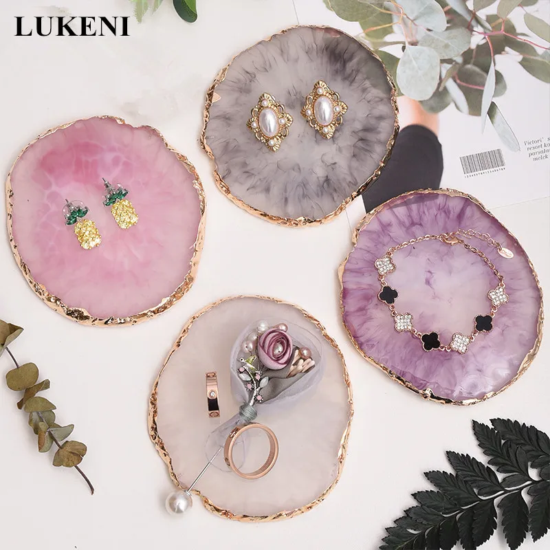 

Japanese Imitation Agate Plate Jewelry Photography Props Resin Colored Plating Phnom Penh Palette Jewelry Accessories Display