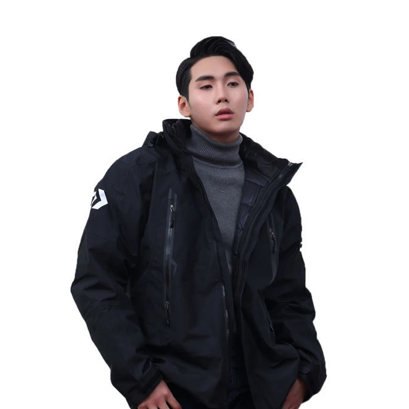 Новая мужская зимняя трехслойная резиновая пуховая хлопковая одежда DAIWA для рыбалки Съемная Водонепроницаемая дышащая рыболовная куртка - Цвет: Черный