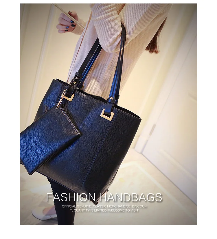 

2015 autumn new wave of fashion bag handbag shoulder bag PIP package three-piece Clutch handbag lines tote bag big bag black
