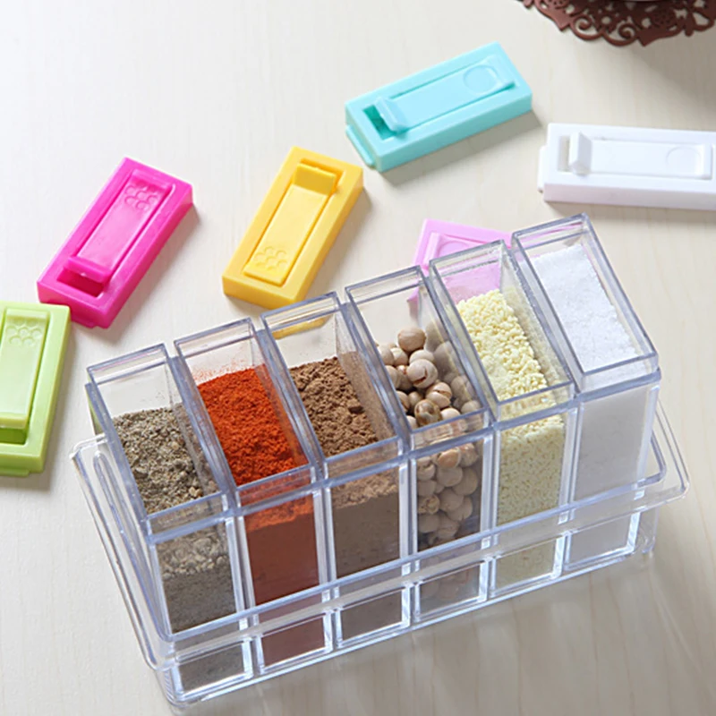 

Transparent Spice Jar Seasoning Jar Kitchen Organizer Condiment Box PP Seasoning Box Storage Box Cruet 6pcs/set