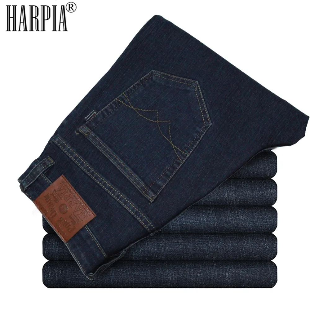 HARPIA New Men Jeans Pants Mens Casual Denim Trousers Male Classic Cowboy Long Pants Man Micro-elastic Dark Blue Straight Jeans