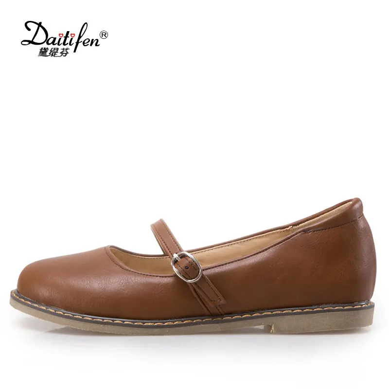 

Daitifen Solid Color Sweet Flats Shoes Women Fashion Round Toe Sweet Comfort Buckle Strap Retro Mary Janes Shoes