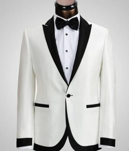 Белый пиджак и брюки черного цвета на одной пуговице жениха смокинги Лучший человек заостренный лацкан свадебные костюмы для шафера жениха(куртка+ брюки+ галстук
