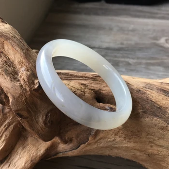 

h23#Hetian jade white jade smoke purple bracelet Qinghai material pale purple pretty jade bracelet