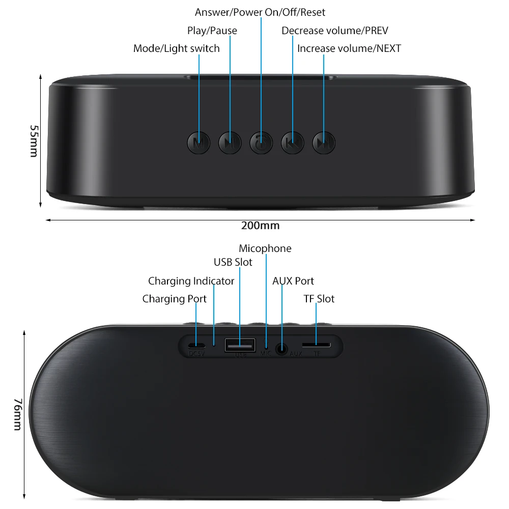 TOPROAD Портативный 10 Вт Bluetooth Динамик Hi-Fi Беспроводной большой Мощность резонирующей коробки колонки сабвуфер стерео бас Динамик s Поддержка TF AUX USB