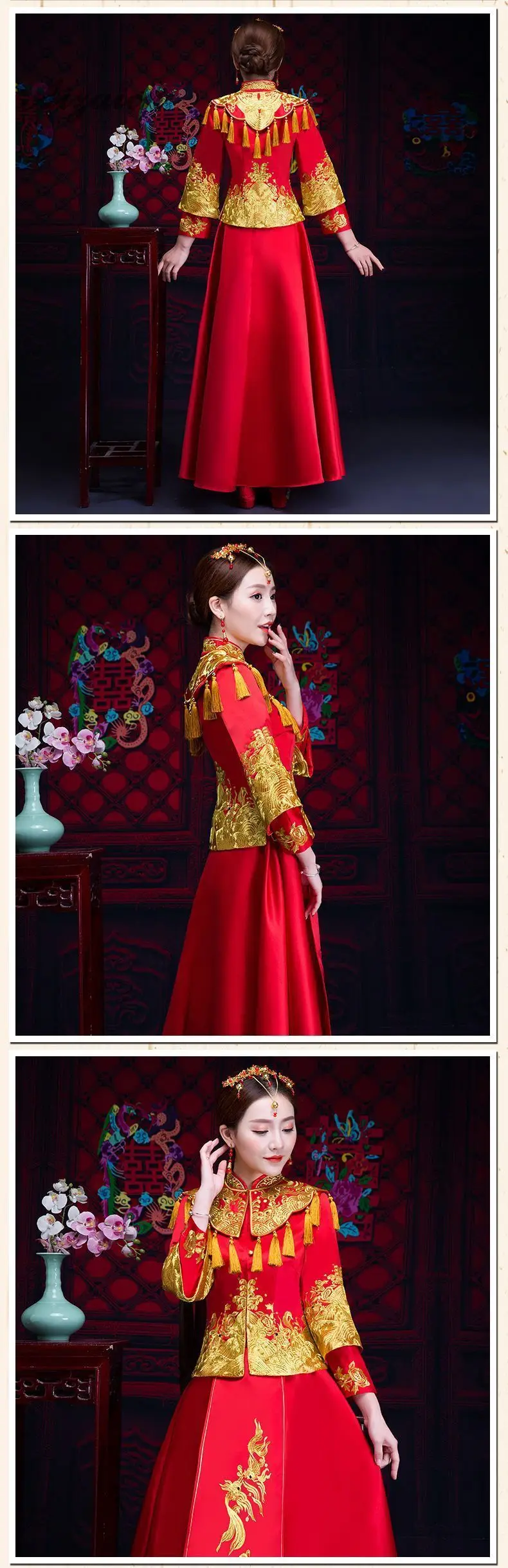 Чино традиционный Восточный Винтаж boda Vestido Qipao Chinoise rojo Cheongsam bordado Qi Pao