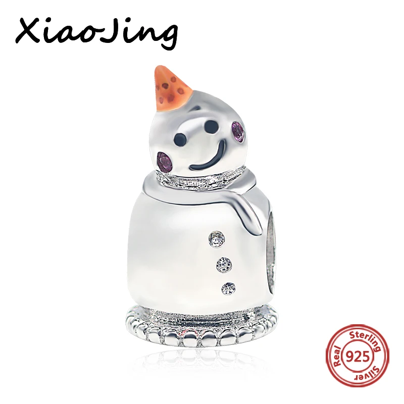 

Hot Sale 925 Sterling Silver Beads Orange Hat Snowman Charms Beads Fit Authentic Pandora Bracelet Jewelry Making Winter Gifts