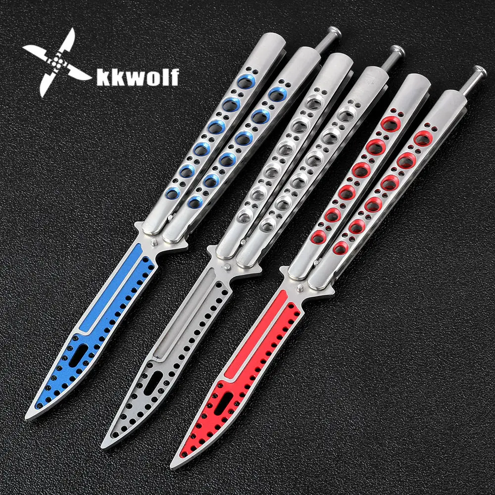 

KKWOLF butterfly in knife CS GO Karambit Knife practice folding Knife butterfly trainer game knife dull blade no edge tool BM 42