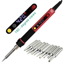 CXG E90wT/E110wT ЖК-цифровой СВЕТОДИОДНЫЙ Электрический паяльник с регулируемой температурой, европейская вилка+ 10 шт. паяльных наконечников+ держатель