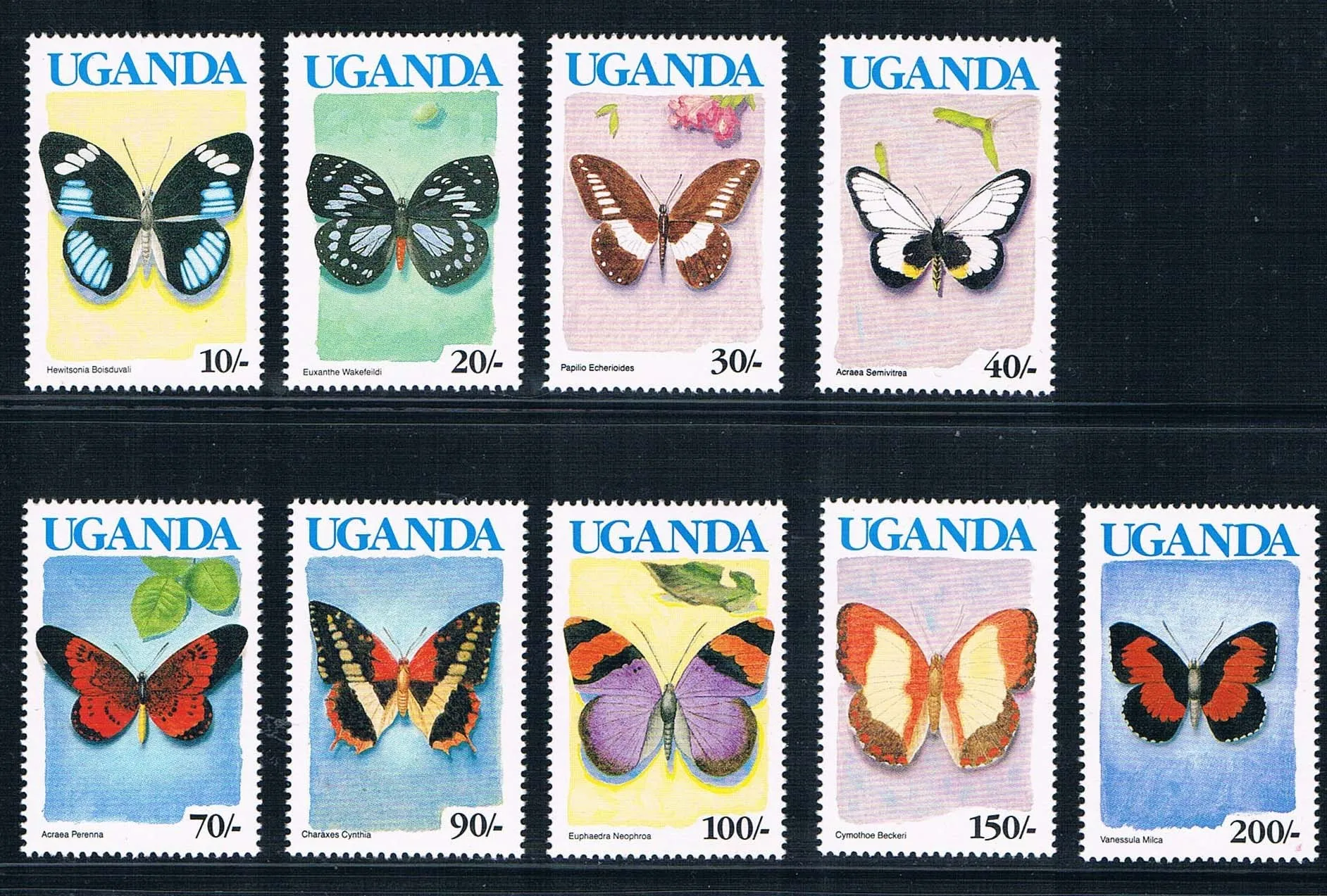 EA1475 Uganda 1990 blue butterfly stamp 9 new low face value 0712in