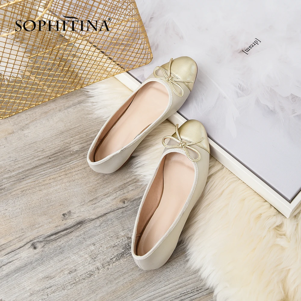 Slip Printemps Mo64 Chaussures La noeud Nouveaux Cuir À Arrondi Appartements sur gray pink Mode Sophitina En Champagne Color Vichy Papillon Décontracté Bout Véritable Main black De Pk8On0NwX