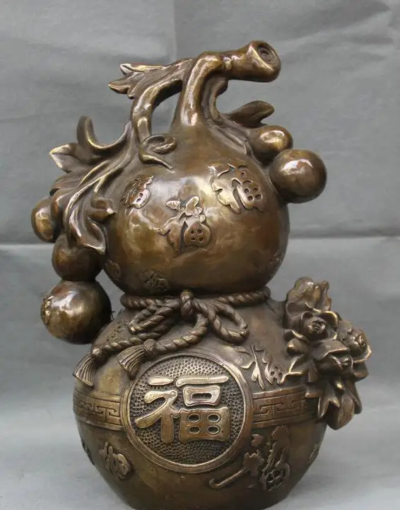 

Details about 15" Chinese Folk Feng Shui Brozne Fu Bottle Gourd Cucurbit Leaf Flower Statue
