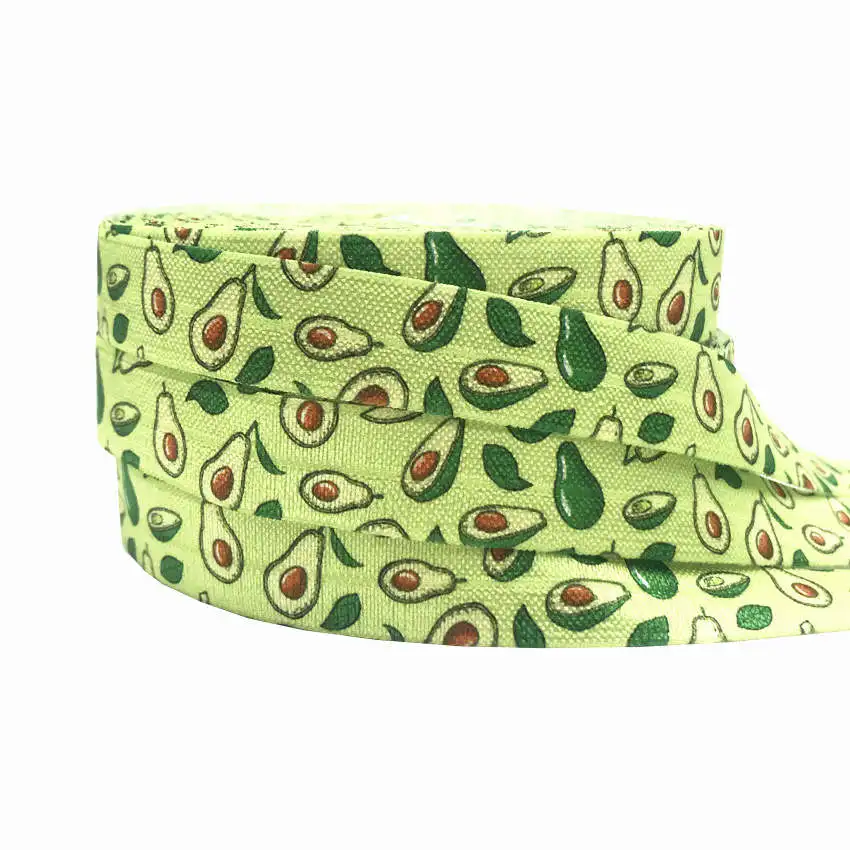 

10 Yards Friut Print Fold Over Elastic 5/8" Avocado FOE Ribbon Webbing for DIY Headwear Hair Tie Hair Accessory