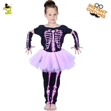 Розовое платье-пачка с изображением скелета для девочек; костюмы с принтом костей; детская одежда с милым черепом; одежда для ролевых игр для различных вечеринок