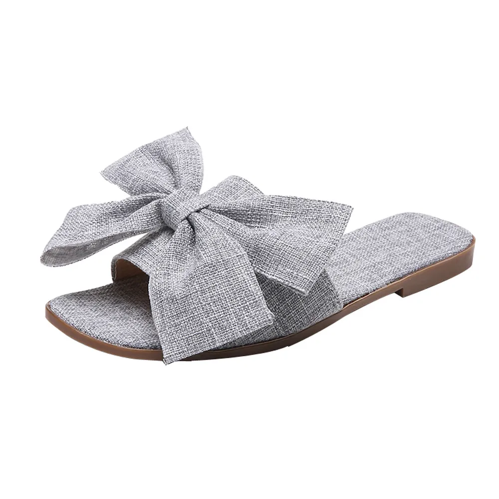 

New 2019 Cool Slippers Women Big Bow Flat Flip Flops Boho Beach Shoes Summer Slides Non-slip Indoor Home Slippers