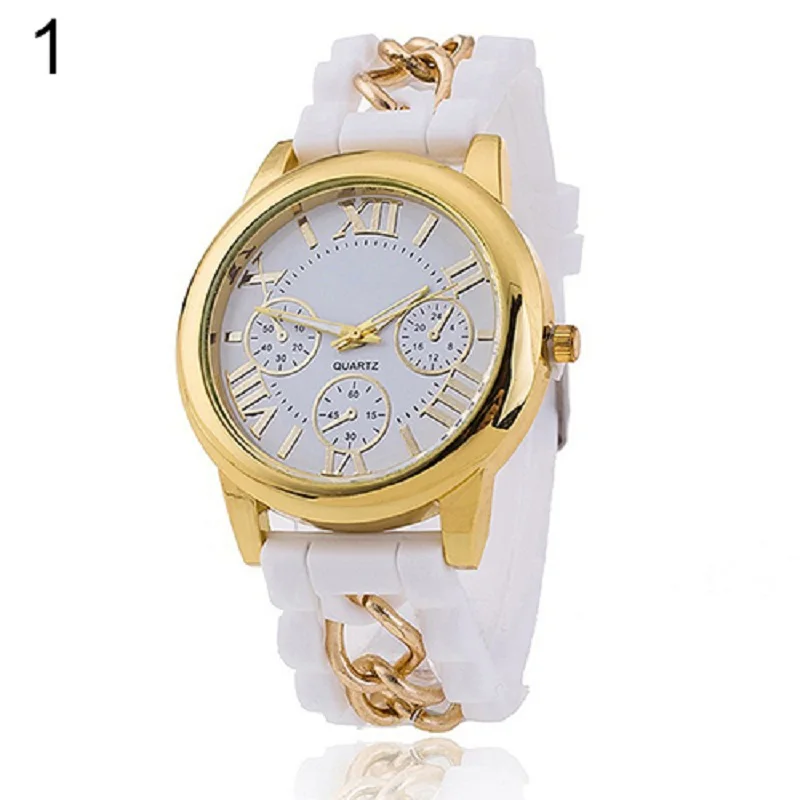 

Fashion Silicone Quartz Wrist Watch with Roman Numerals Candy Tone for Women