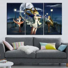 Moon Night Bridge Girl Painting Modern Wall Artwork Home Decorative Girl Room 3 Piece Canvas Print Anime Sailor Moon Picture майка борцовка print bar girl and moon