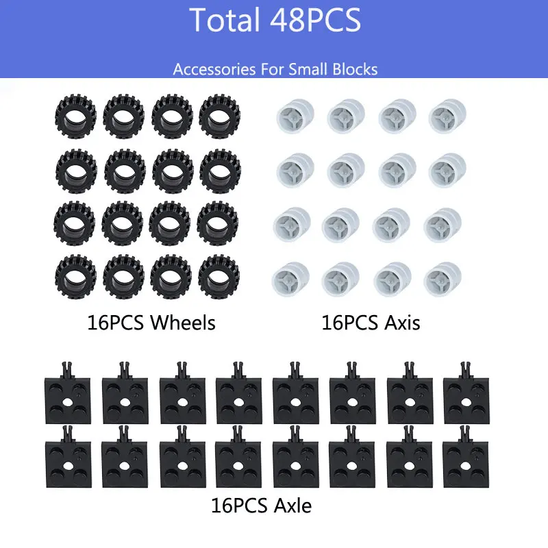Колеса ось комплект 48 шт. аксессуары для небольших строительных блоков экологически чистый ABS материал игрушка подарок для детей DIY автомобиль - Цвет: 48PCS