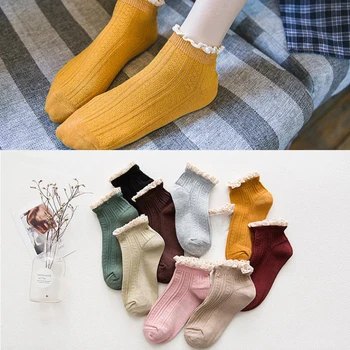

yishine 10 Pairs Solid Color Women Cotton Ankle Socks Lace Line Soft Comfortable Elasticity Sock Cute Casual Socks Spring Summer