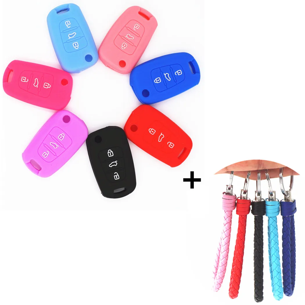 

WFMJ Silicone 4 Buttons Remote Key Chain Cover Bag Keychain Keyring for Kia Sportage Optima Rio Soul K5 k2 Rondo New Jiale Pride