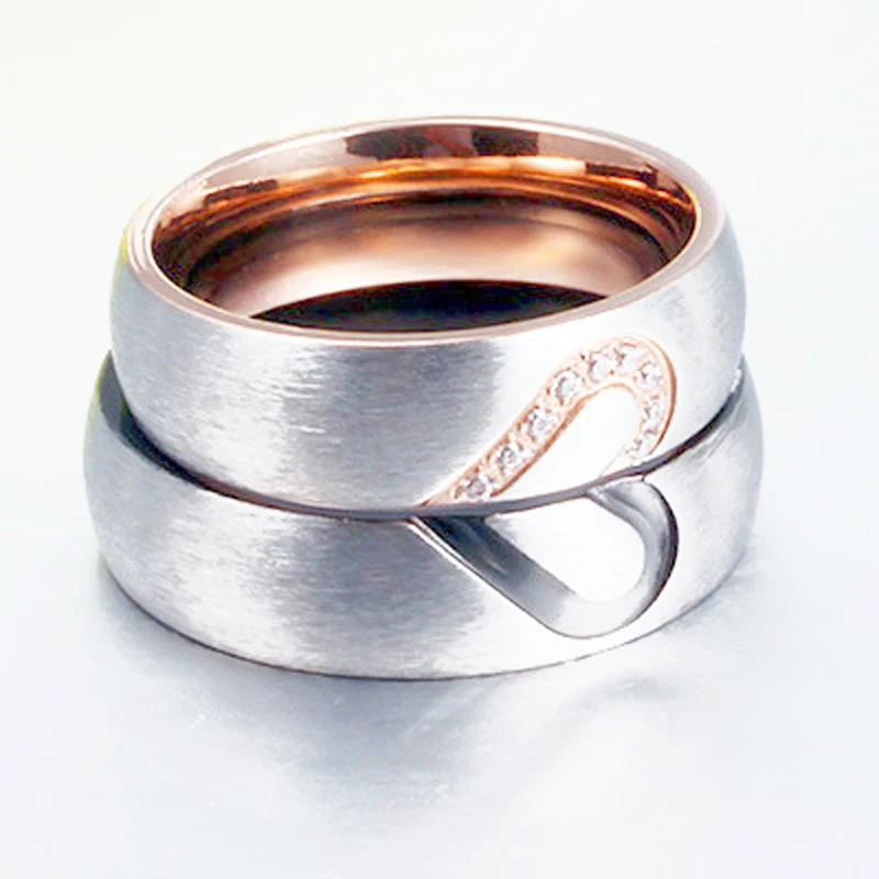 Men and Woman Love Heart Stainless Steel Wedding Band Promise Ring Engagement Couple Rings