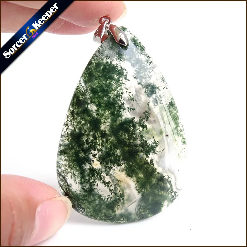 

Green Moss Agates Slice Natural Stone Quartz Pendant Statement Necklace Women Collier Sieraden For Jewelry Making ZS986