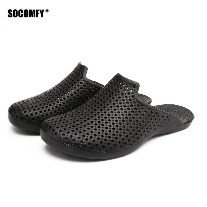 

SOCOMFY 2018 Summer Slippers Men Hollow Out Breathable Beach Flip Flops Unisex Casual Slip-on Flats Sandals Men Shoes