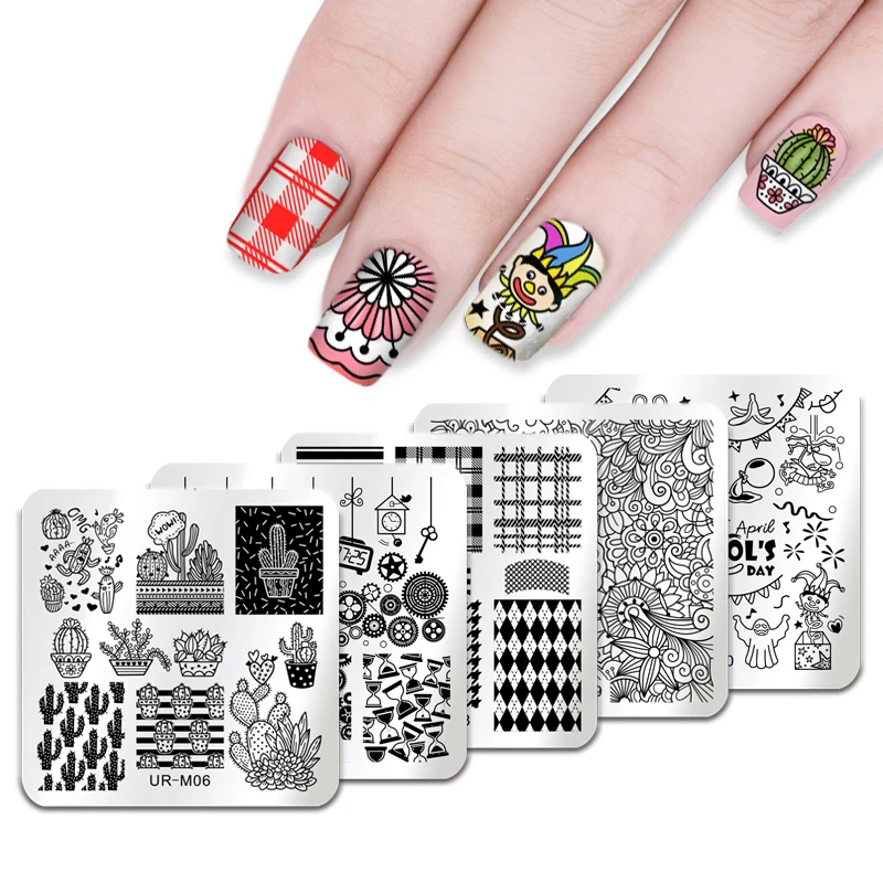 

UR SUGAR Nail Stamping Plates Fashion Lace Flower Animal Festival Stripe Pattern Templates Design for Polish Nail Stamp
