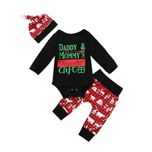 Комплект рождественской одежды из 3 предметов для малышей от 0 до 18 месяцев, клетчатый комбинезон для маленьких мальчиков и девочек топы и штаны, комплекты одежды Рождественская одежда