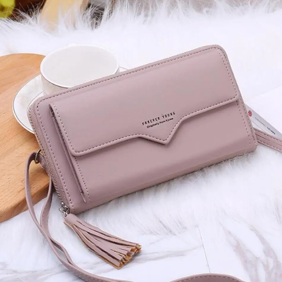 purple Новинка, женские кожаные кошельки, женские длинные Дизайнерские однотонные кошельки, женские кошельки для телефона, держатели для карт, женские клатчи с большой вместительностью - Цвет: purple