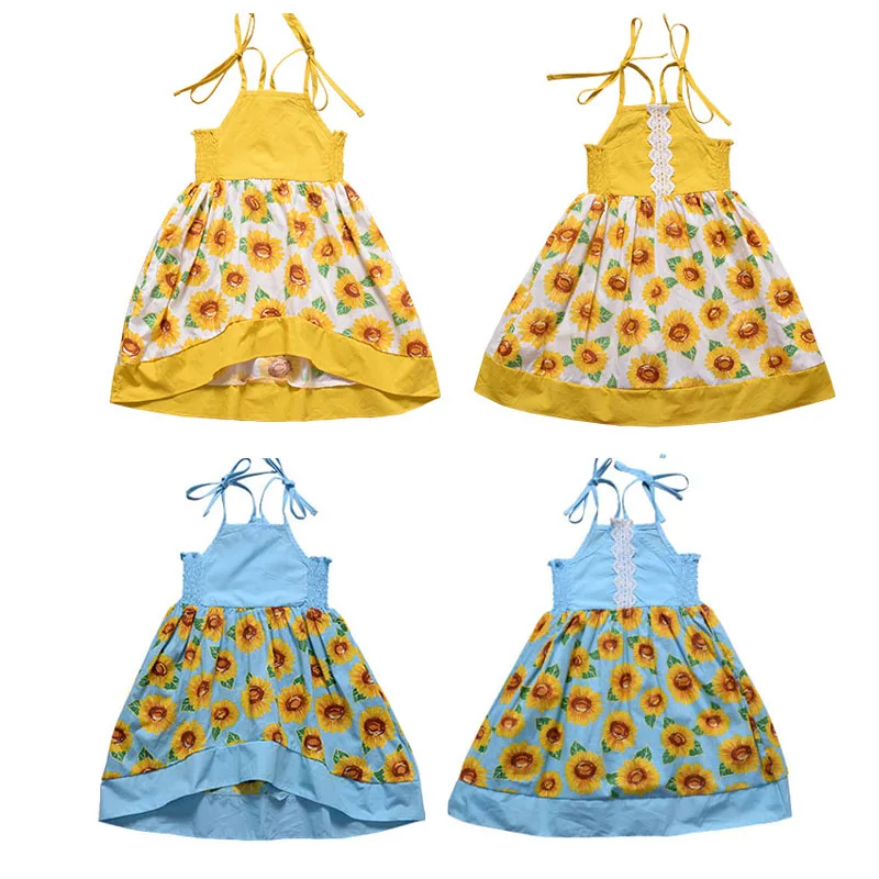 Sunflower Print Baby Girls Summer Fashion Dress Sling Lace Dress for Girls Beach Holiday Clothing Infant Floral Sunsuit (14)