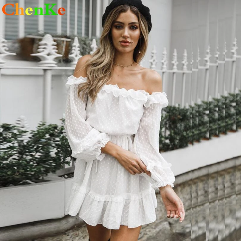 

ChenKe Summer Sexy Slash Neck Bohemia Beach Dresses Fashion Women Elegant Vintage Sweet Lace Dot Dress Stylish Sundress vestidos