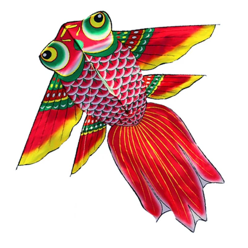 

Free Shipping Outdoor Fun Sports 2m Power Gold Fish Kite Red Color /Orange Color With Handle and Line Good Flying