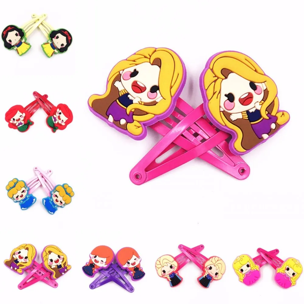 

2PCS Elsa Anna Snow white Mermaid Rapunzel Ariel Princess Hairpins Girls Hair accessories Hair Bobby Pins Headwear barrette