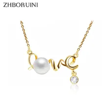 Мода zhboruini жемчуг Цепочки и ожерелья Ювелирные изделия из жемчуга натурального пресноводного жемчуга кулоны "любовь" 925 пробы Серебряные ювелирные изделия для Для женщин подарок