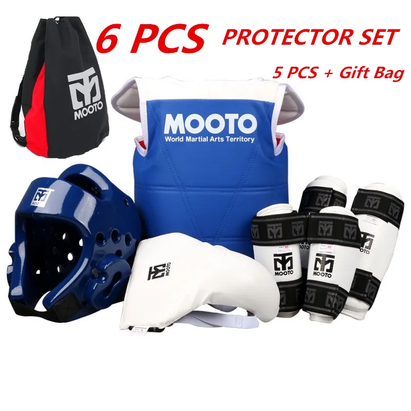 

Mooto taekwondo protectors full set child adult Helmet Chest head protector Armguards Shank protector Crotch Protective guard
