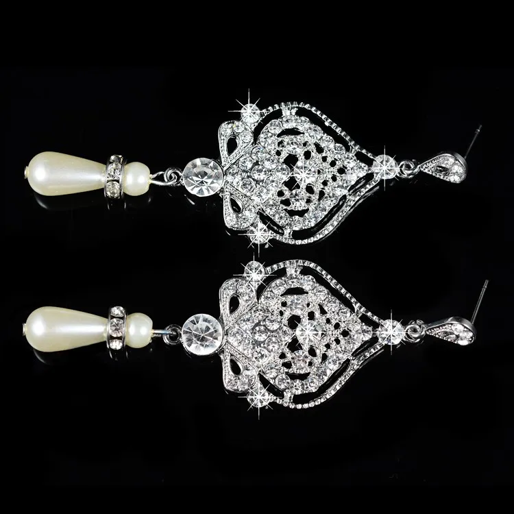 Vintage-Stunning-Silve-Clear-Austrian-Crystals-Wedding-Chandelier-Earring-Bridal-Drop-Pearls-Earring (3)